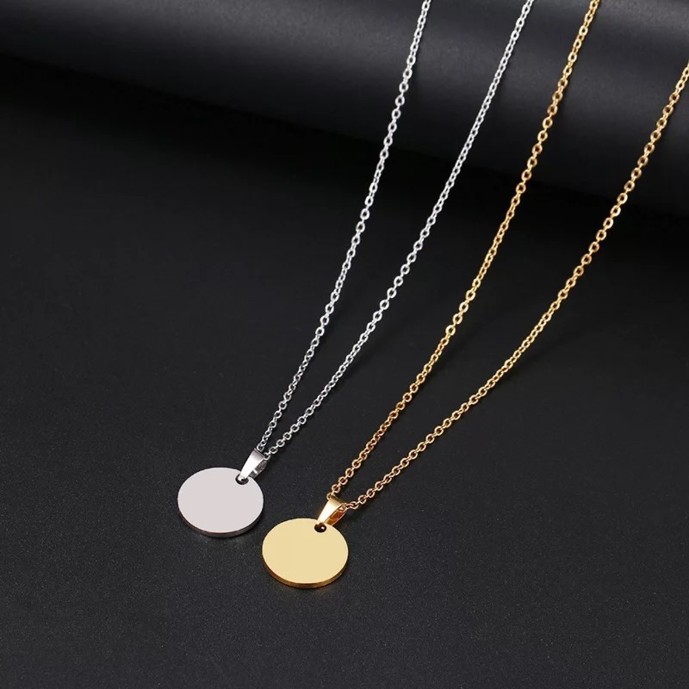 Stainless Steel Round Circle Pendant Necklace - Picture 2 of 4